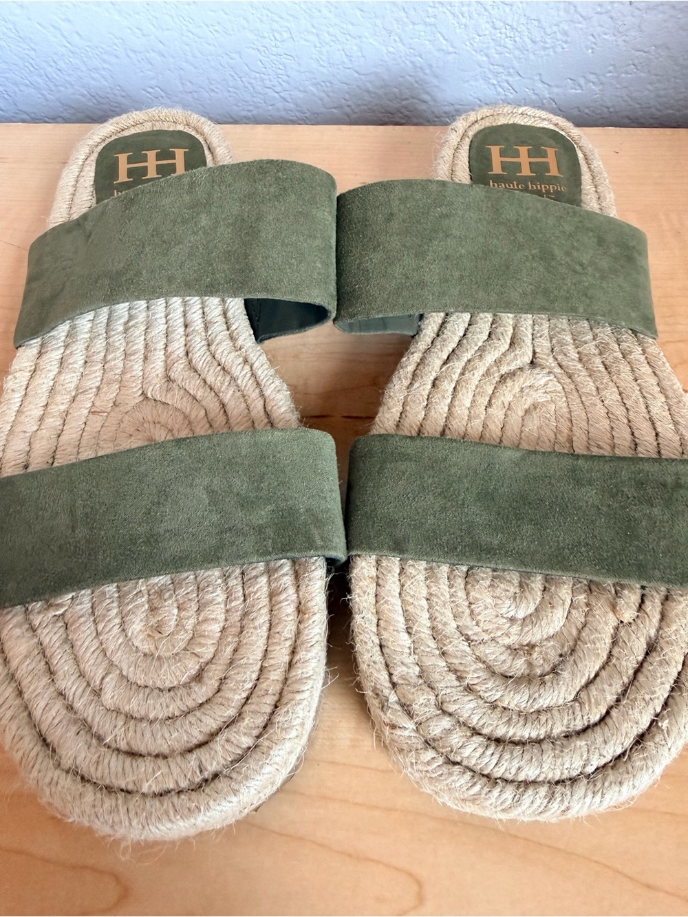 Haute Hippie Nori olive green suede double-strap espadrille sandals